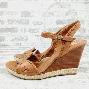 Jack Rogers 'Clare' Leather Rope Wedge Brown Summer Sandals V807